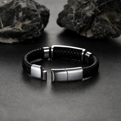 Custom Braided Black Leather Bracelet Birthday Gift for