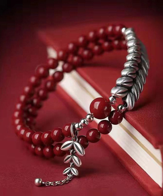 Fine Red Sterling Silver Ear of Wheat Tassel Charm Bracelet