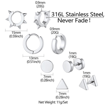 4pcs Rivets/hoop/stud/triangle Earrings Set for