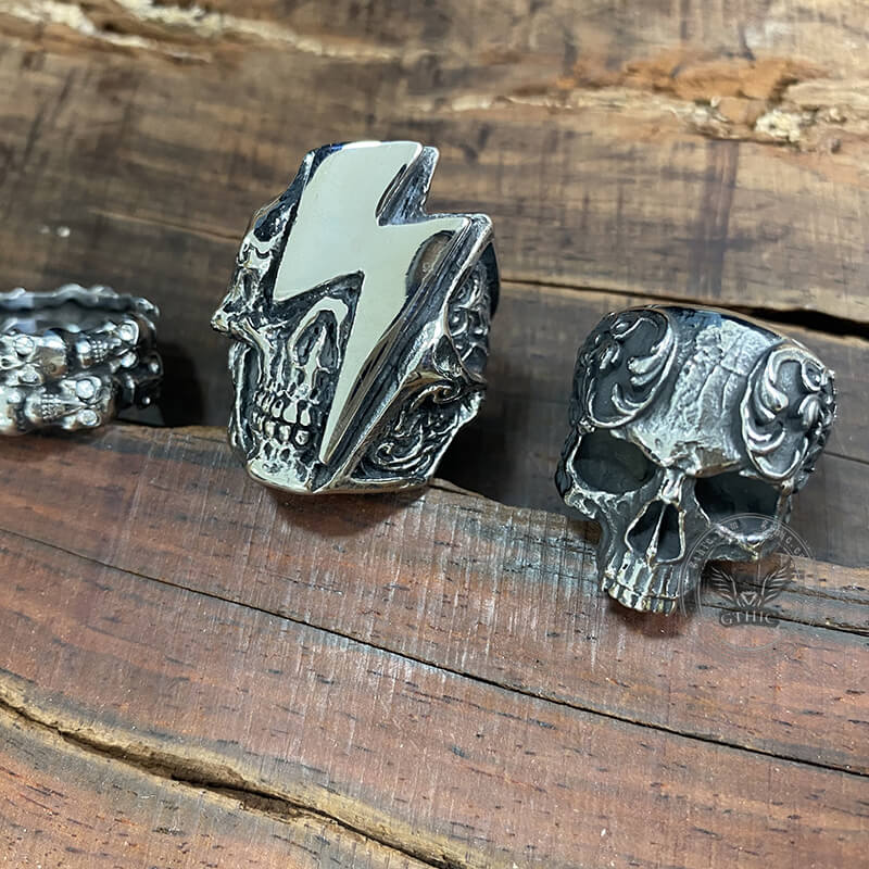 4 Pcs Stainless Steel Lightning Skull Rings Set