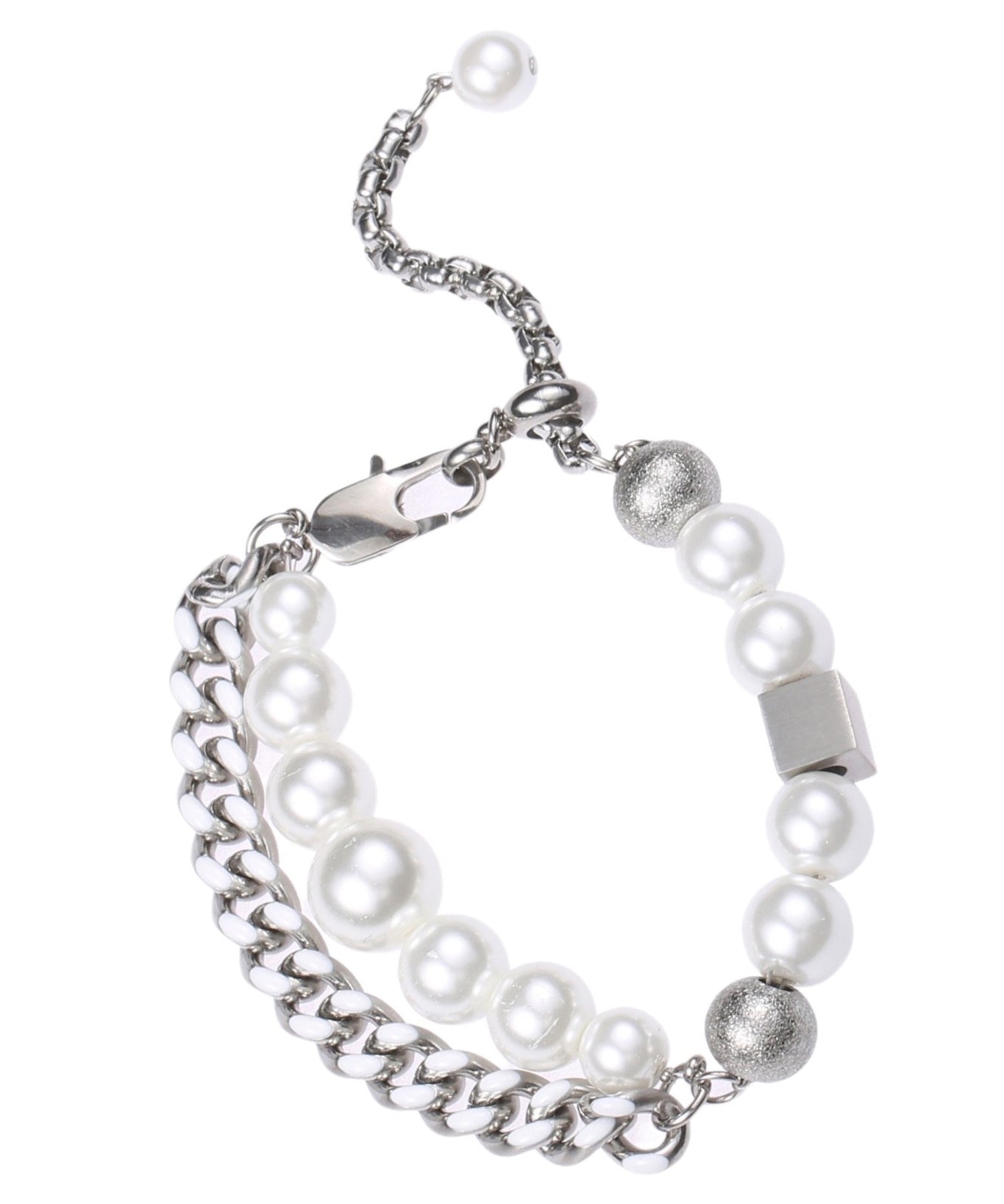 Brief Stainless Steel Pearl Chain Charm Bracelet