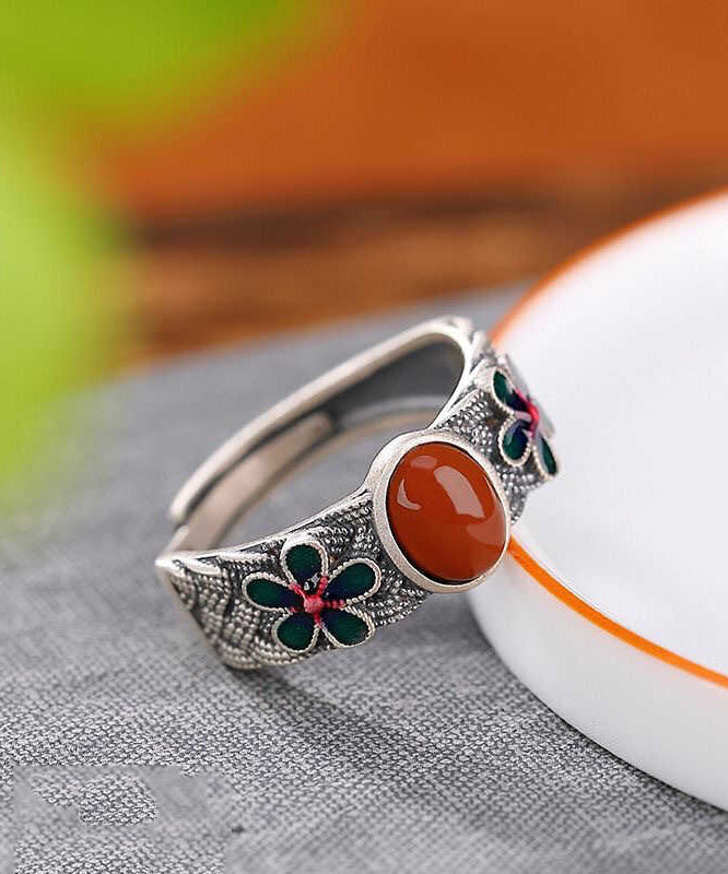 Retro Silk Sterling Silver Inlaid Agate Rings