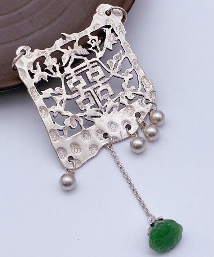 Silk Sterling Silver Jade Tassel Lariat Necklace