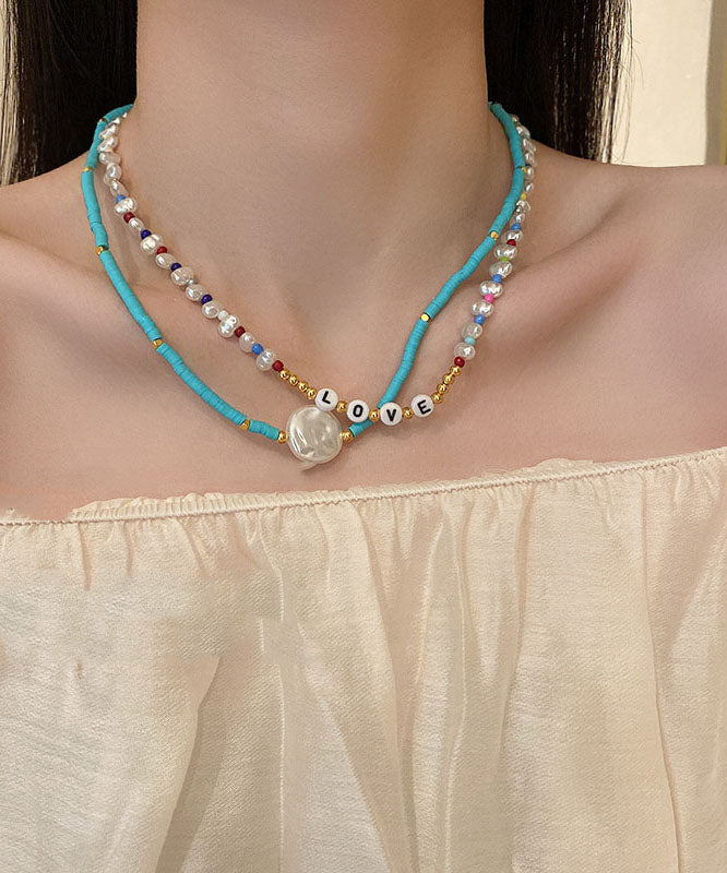 Blue Alloy Pearl Acrylic Princess Necklace