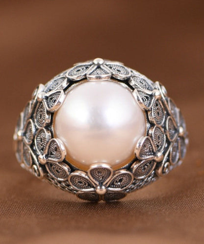Handmade Silk Sterling Silver Inlaid Pearl Rings