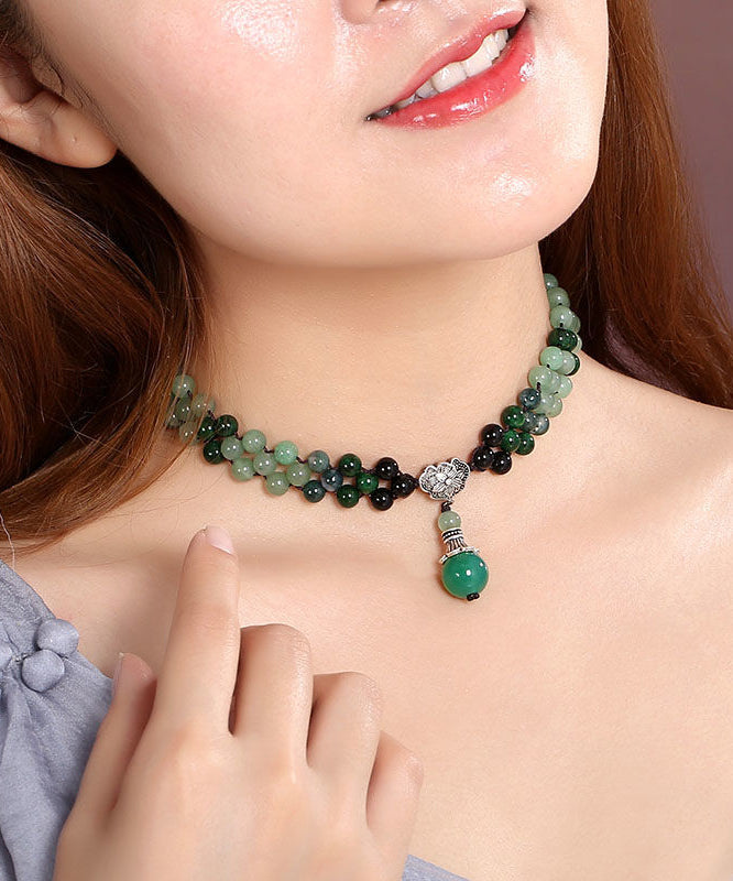 Green Jade Agate Crystal Pendant Necklace