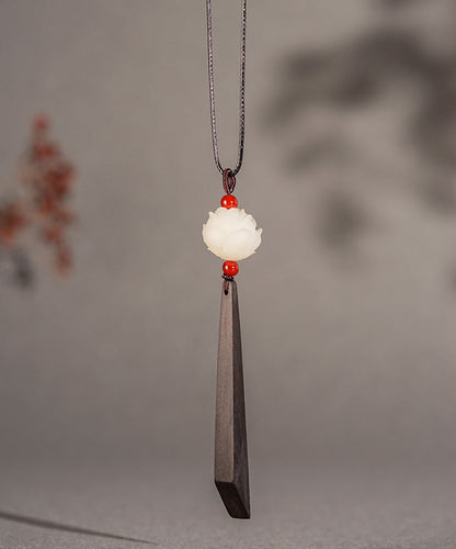 White Lotus Agate Ebony Jade Pendant Necklace