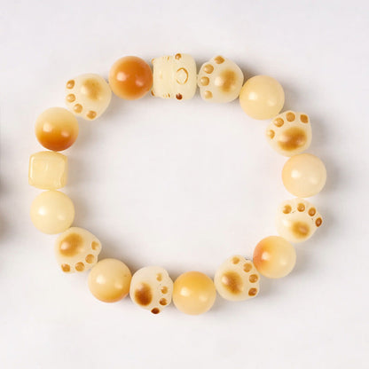 Buddha Stones Natural Bodhi Seed Sandalwood Lucky Cat Head Paw Claw Peace Bracelet