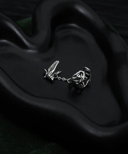 Silk Sterling Silver Leaf Flying Bird Tassel Drop Earrings