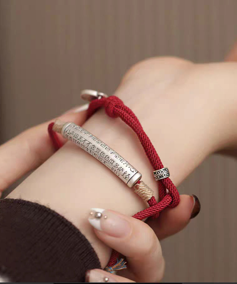 Red Sterling Silver Weave Inlaid Charm Bracelet