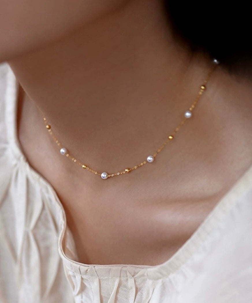 Fine White Circle Gypsophila Pearl14k Gold Choker