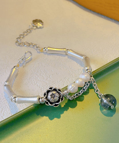 Silk Sterling Silver Pearl Crystal Bamboo Charm Bracelet