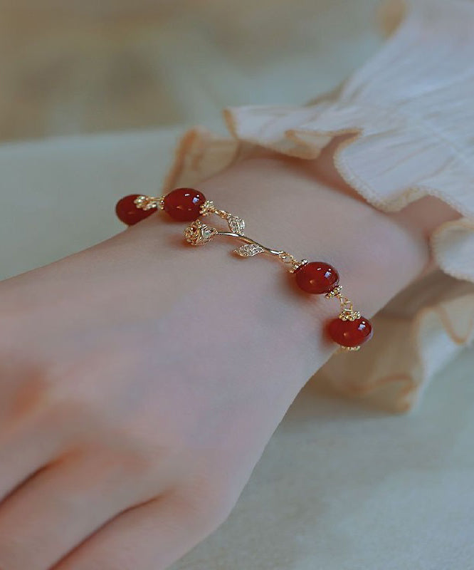 Red Sterling Silver Overgild Zircon Agate Charm Bracelet