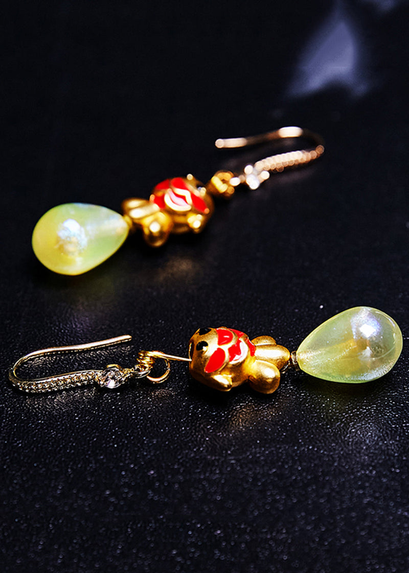 Light Yellow Water Droplet Dog Gilding Drop Earrings