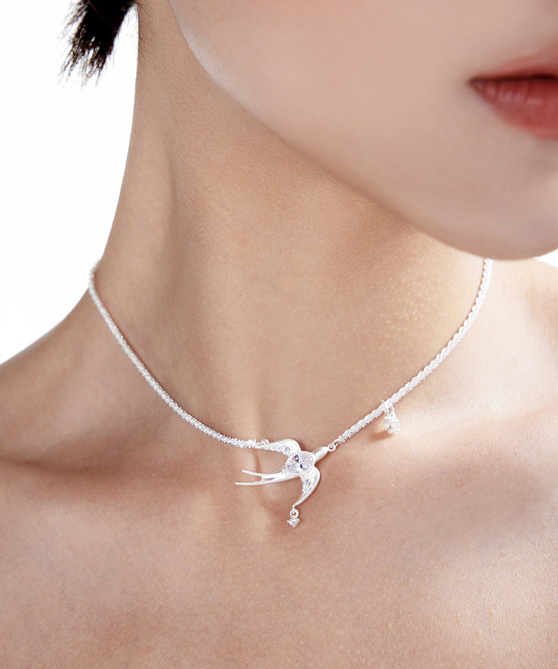 Original Design Chain With Bird Shaped Zircon Claw Set Diamond Silver Plated Choker