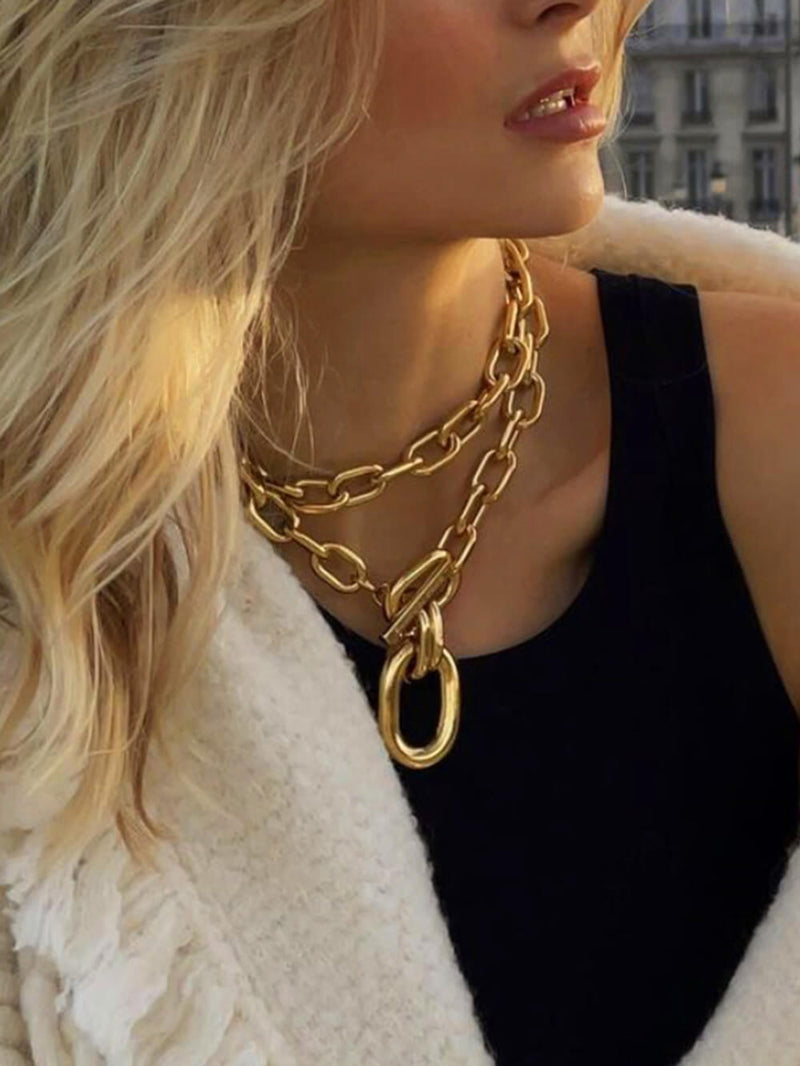 Stylish Geometric Multi-layered Chain Collarbone Necklace