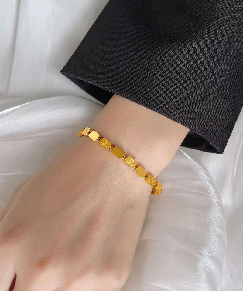 Gold Stainless Steel Love Square Snake Bone Chain Bracelet