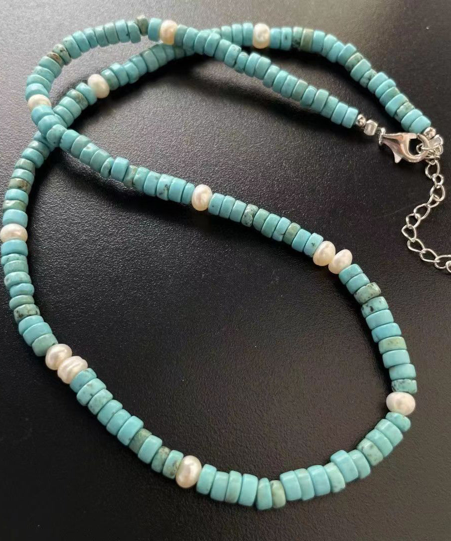 Light Green Sterling Silver Pearl Beading Graduated Bead Necklace