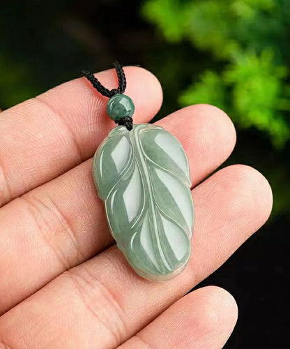 Cyan Jade Leaves Pendant Necklace