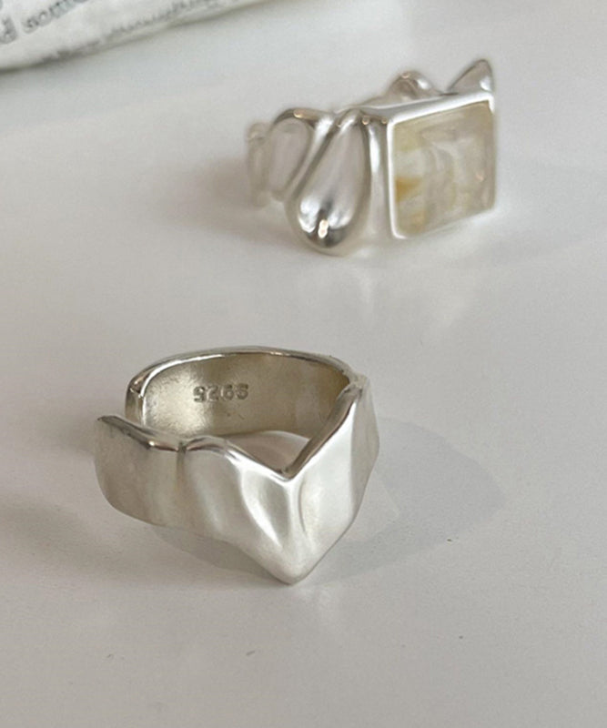 Diy Silk Sterling Silver Sugar Wrinkled Rings Two-piece Set