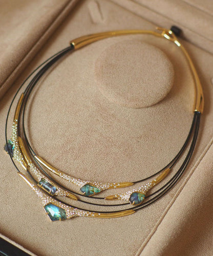 Colorblock Copper Overgild Zircon Patchwork Multi-layer Choker