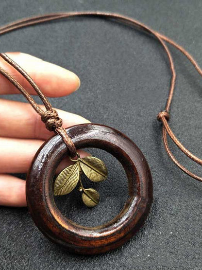 Handmade Wood Geometric Leaf Necklace