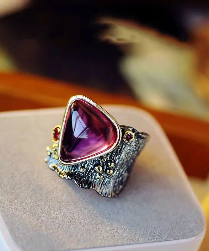 Purple Sterling Silver Overgild Gem Stone Rose Rock Sugar Rings