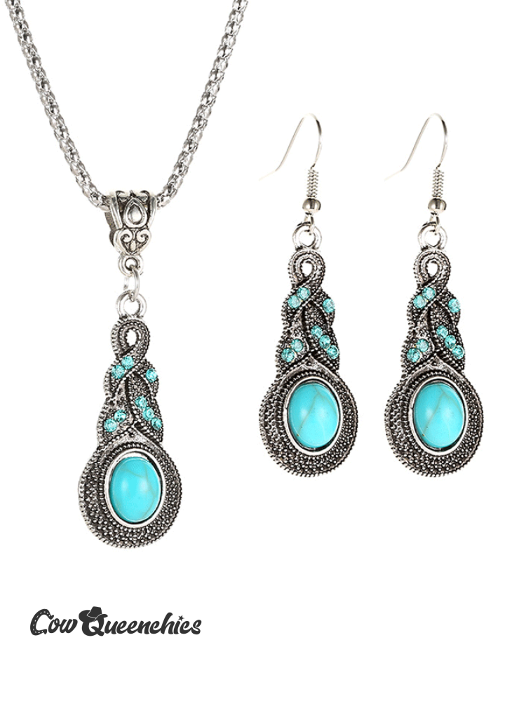 Inlaid Turquoise Earrings and Necklace