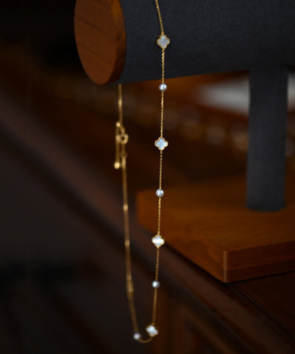 Four Leaf Clover Pearl Starlight Adjustable Gold Plated Choker