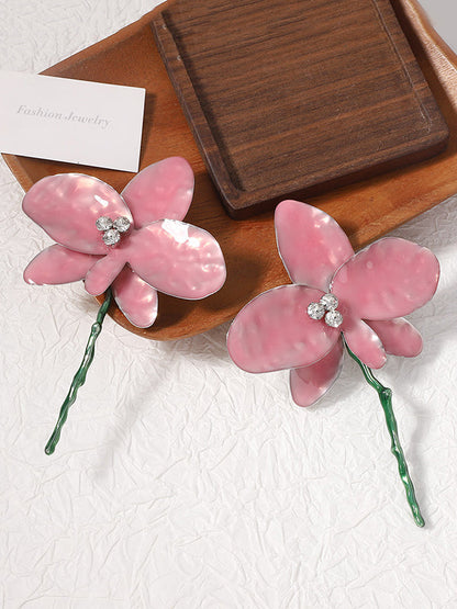 Flower Shape Rhinestone Shiny Earrings Accessories