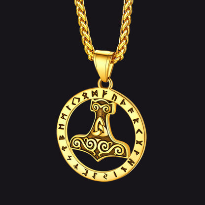 Viking Thor's Hammer Rune Pendant Necklace for