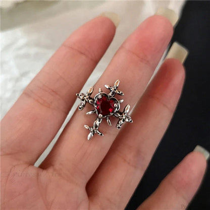 Y2k Gothic Animal Spider Crimson Crystal Ring