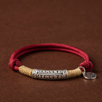 Buddha Stones 999 Sterling Silver Tibet Handmade Om Mani Padme Hum Fu Character Toprank Character Luck Braided Bracelet