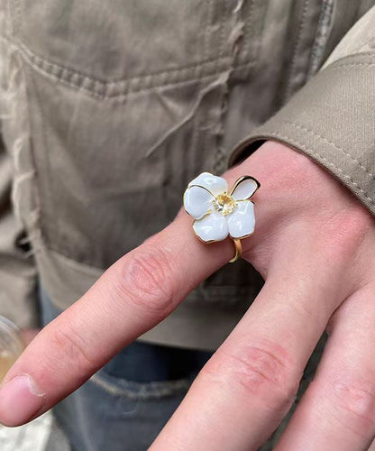 White Copper Overgild Zircon Open Rings