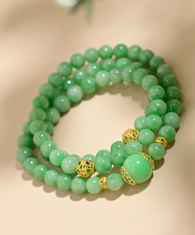 Green 18k Gold Jade Beading Collar Necklace