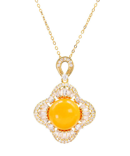 Yellow Sterling Silver Zircon Beeswax Pendant Necklace