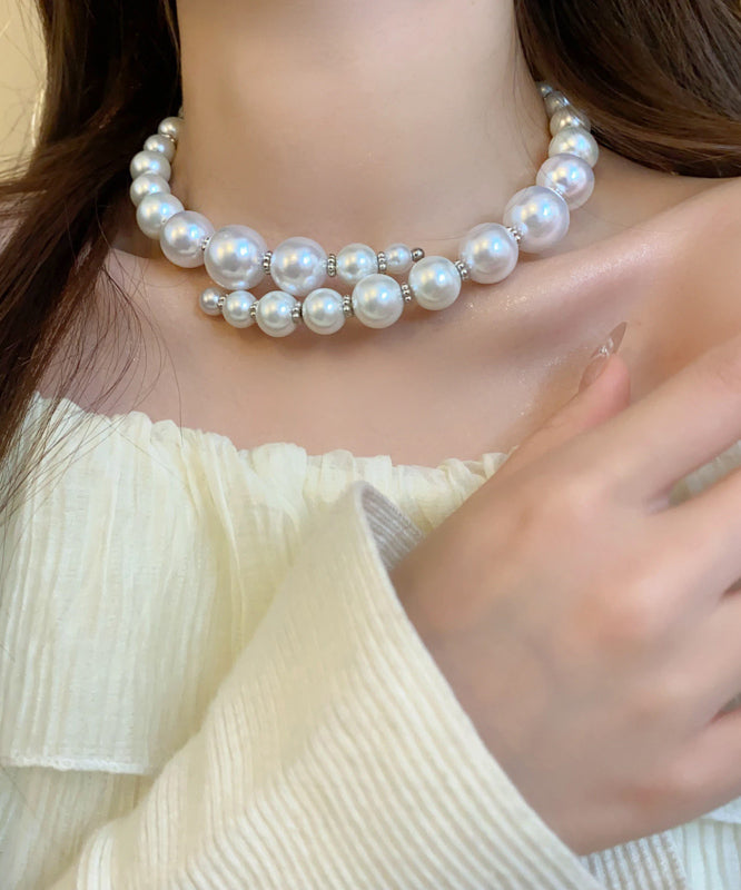 White Alloy Asymmetry Pearl Collar Necklace