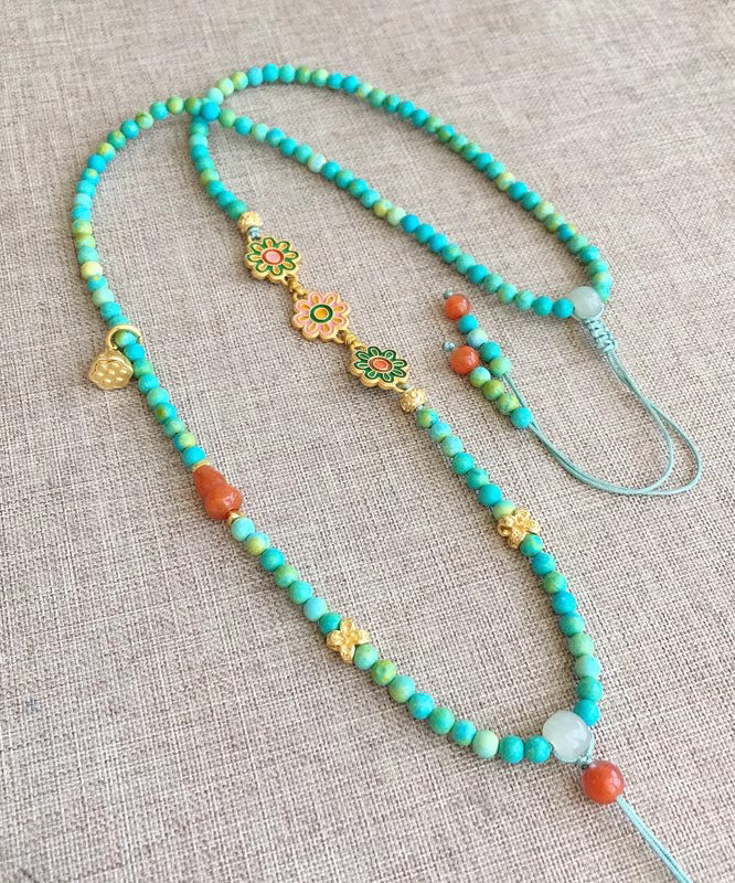 Blue Turquoise Gem Stone Adjustable Pendant Necklace