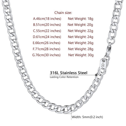 5mm Flat Curb Cuban Chain Link Necklace for