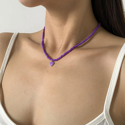 Nectarine Heart Simple Bead Handmade Necklace Geometric Stacked Beaded Necklace