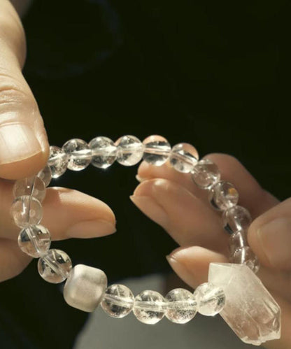 Brief White Weave Crystal Asymmetrical Gem Stone Charm Bracelet