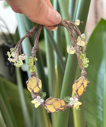 Yellow Handmade Weaving Crystal Tassel Charm Bracelet