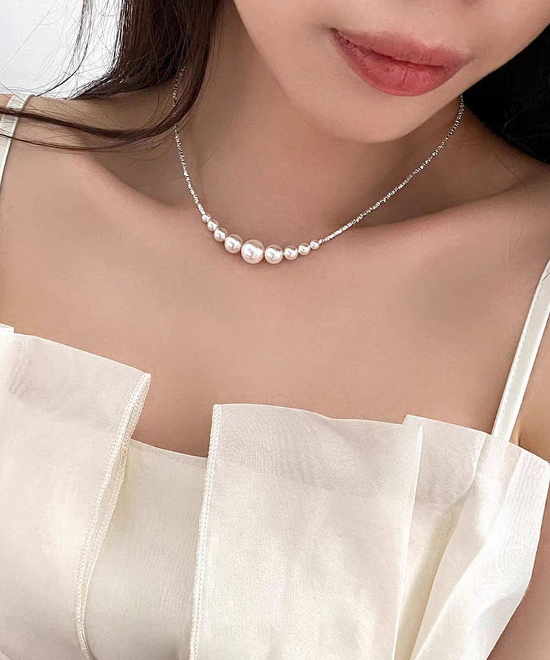 White Alloy Broken Silver Pearl Pendant Necklace
