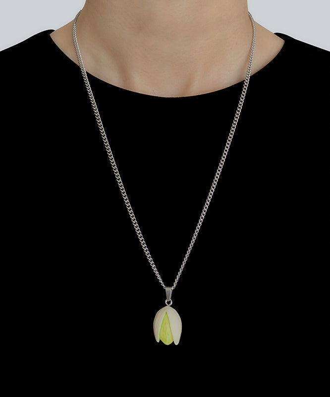 Diy Silk Stainless Steel Resin Pistachios Pendant Necklace