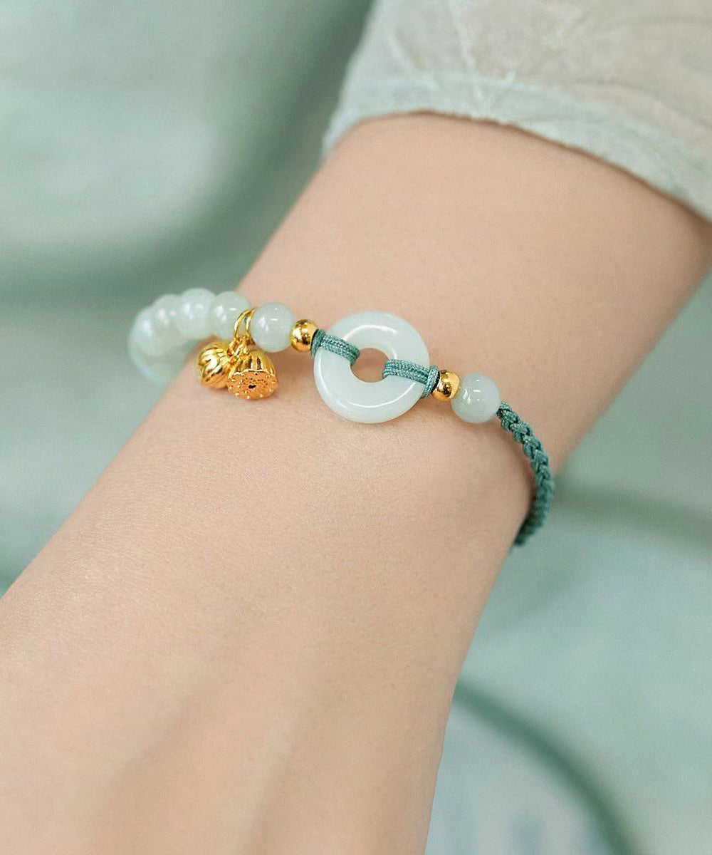 Colorblock Sterling Silver Overgild Jade Ping Buckle Tassel Charm Bracelet