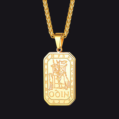 Viking Rune Odin Dog Tag Pendant Necklace for
