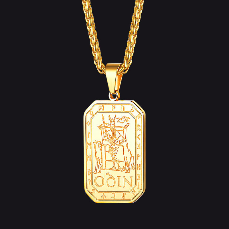 Viking Rune Odin Dog Tag Pendant Necklace for