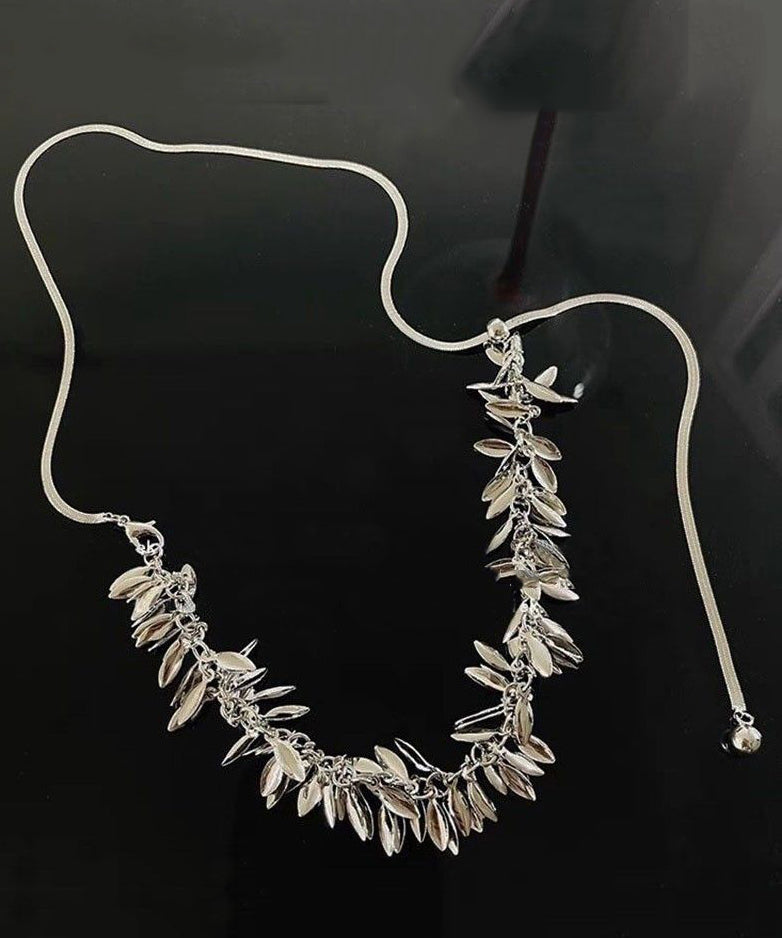 Unique Silk Stainless Steel Sequins Ear of Wheat Tassel Pendant Necklace