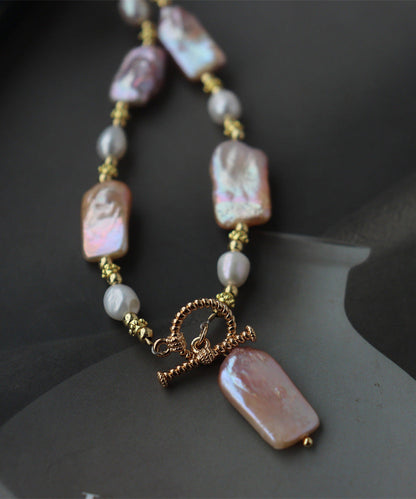 Gold Sterling Silver Alloy Pearl Pendant Necklace