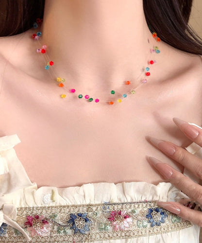 Vogue Rainbow Weave Crystal Tassel Necklace and Drop Earrings Two-piece Set